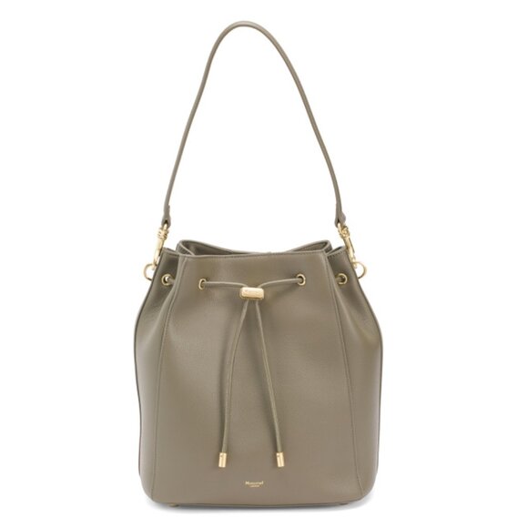 MONCRIEF LONDON Khaki Leather Draw Top Bag - Picture 1 of 2